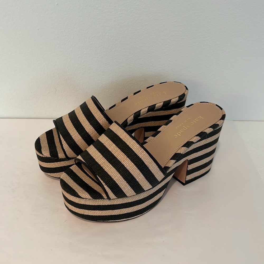 Kate Spade Ibiza Raffia Platform Slide Sandals Black Beach Sand Sz 7.5 NEW
